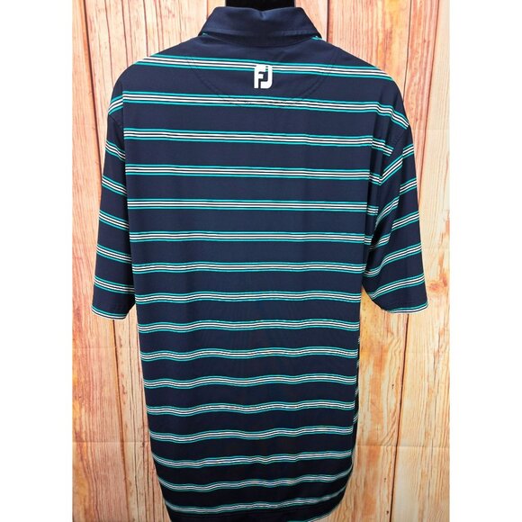 FOOTJOY FJ Men's Navy Striped Polo Golf Shirt Large - Picture 2 of 8